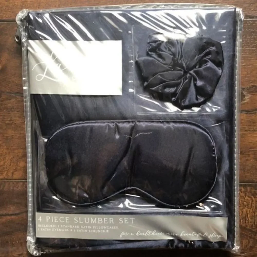 Laurel Society 4 piece satin pillowcases, 1 satin eye mask, 1 satin scrunching